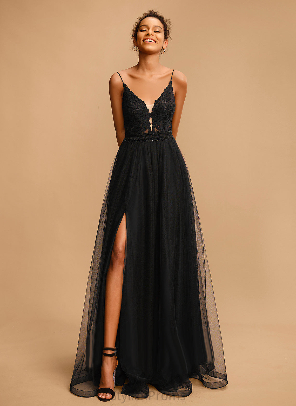 With Lace Prom Dresses Zara Ball-Gown/Princess Floor-Length Tulle Sequins V-neck