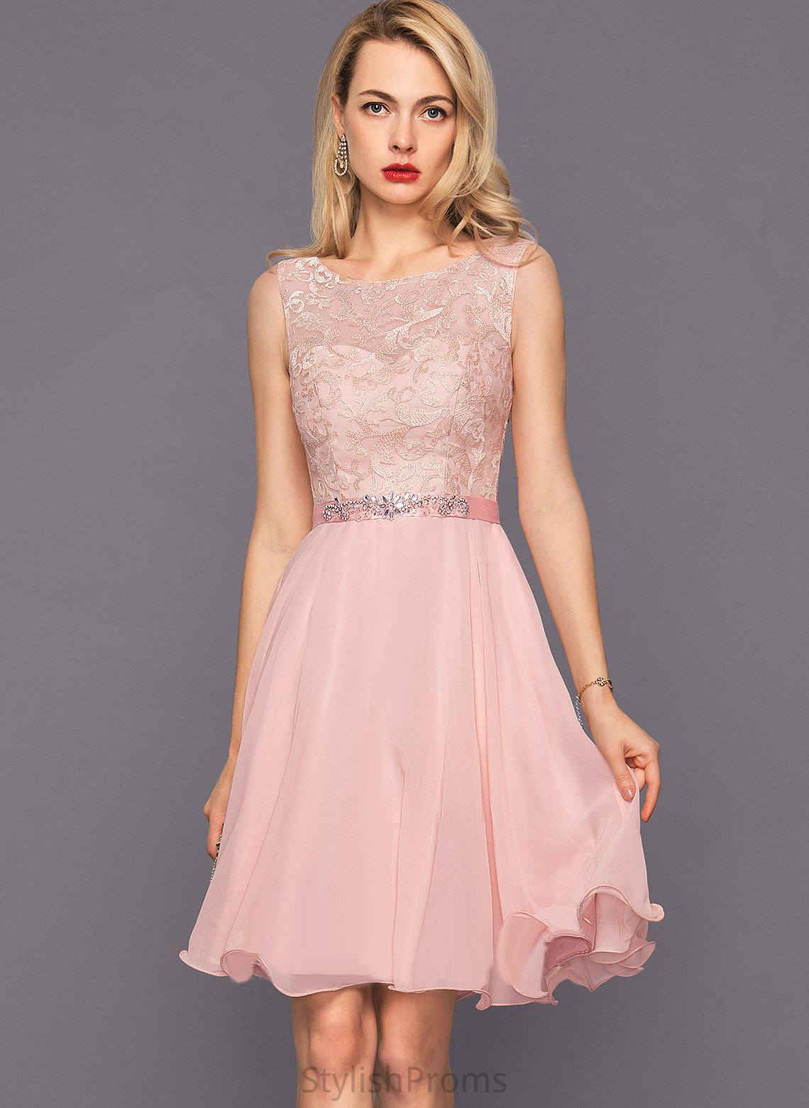 Neck Lace Scoop Chiffon Dress Cocktail Charmeuse Cocktail Dresses With Knee-Length A-Line Beading Sequins Brenda