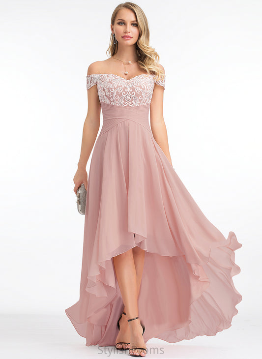 Lace A-Line Dress Asymmetrical With Pleated Carlee Wedding Wedding Dresses Off-the-Shoulder Chiffon