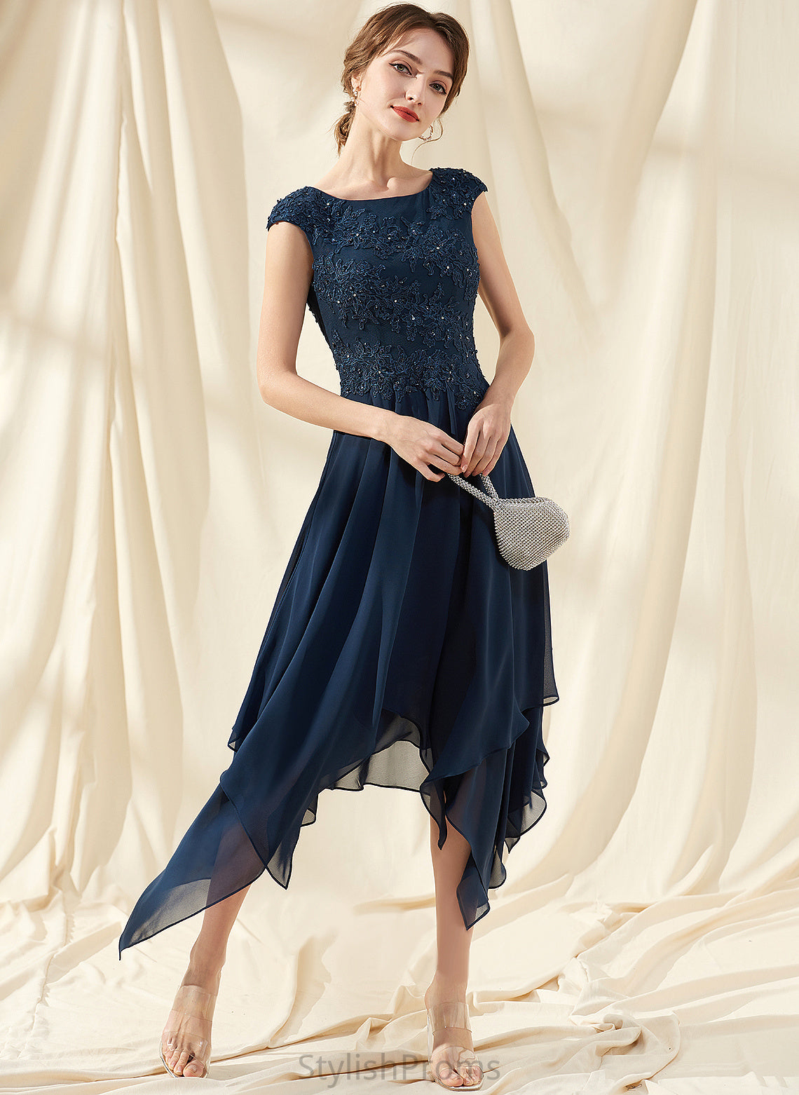 Cocktail Ankle-Length A-Line Cocktail Dresses Dress Neck Scoop Beading Lace With Mareli Chiffon