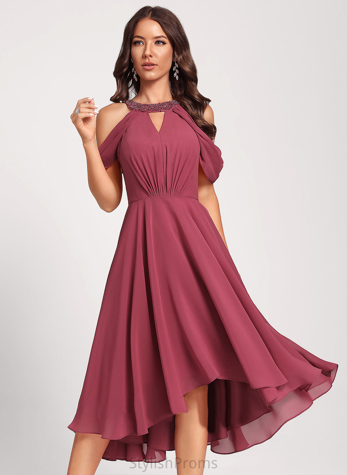 Asymmetrical Club Dresses Chiffon Scoop Beading Cocktail Casey Dress Sequins With A-Line Neck