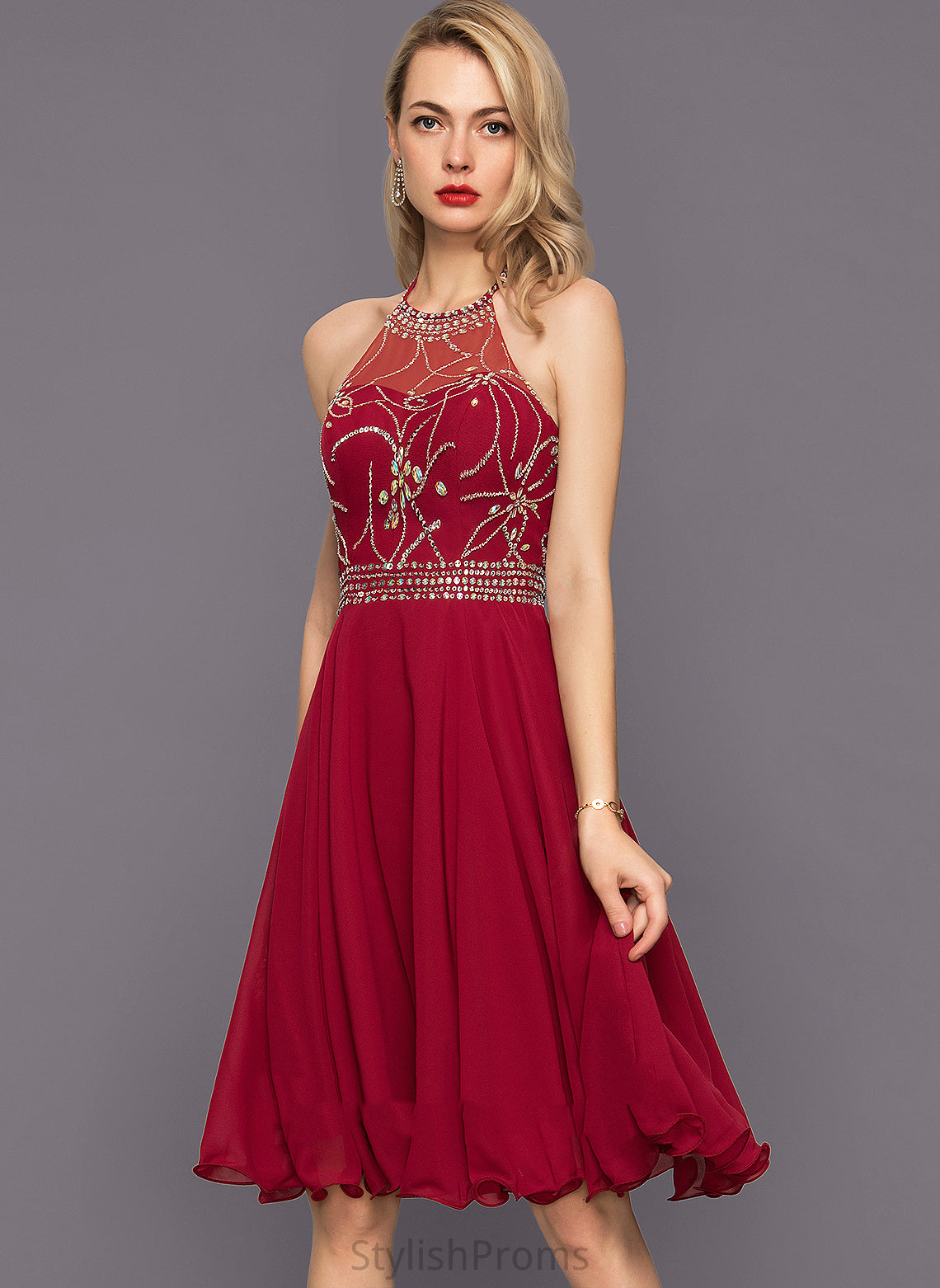 Beading Chiffon Cocktail Sequins Halter Dress With Teresa Cocktail Dresses Knee-Length A-Line