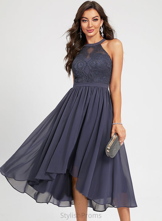 Chiffon Scoop Neck Asymmetrical Sally A-Line Dress Cocktail Dresses Cocktail