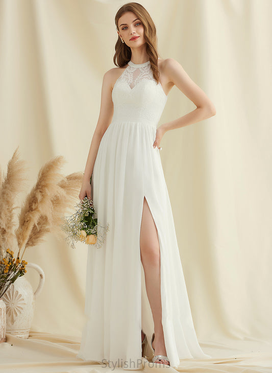 Chiffon Dress A-Line Sierra Scoop Front Floor-Length Neck Wedding Split Lace With Wedding Dresses