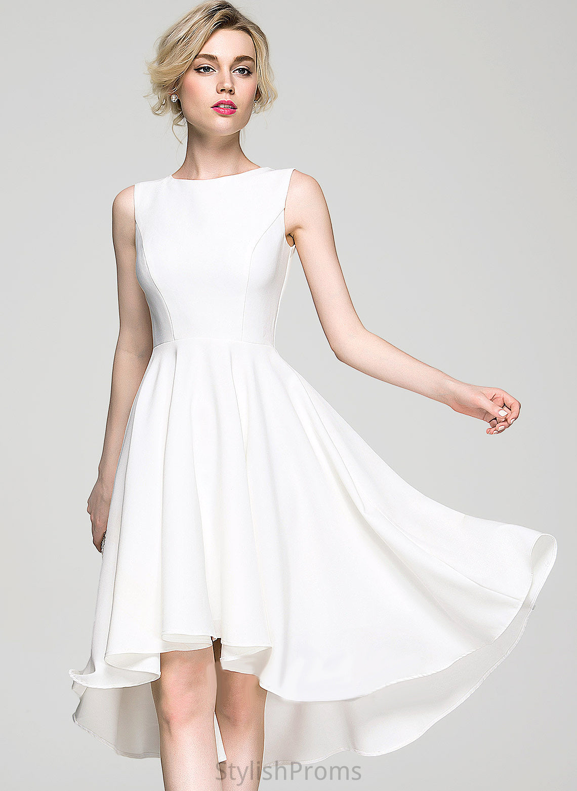 A-Line Cocktail Dresses Scoop Cocktail Asymmetrical Stretch Neck Dress Crepe Holly