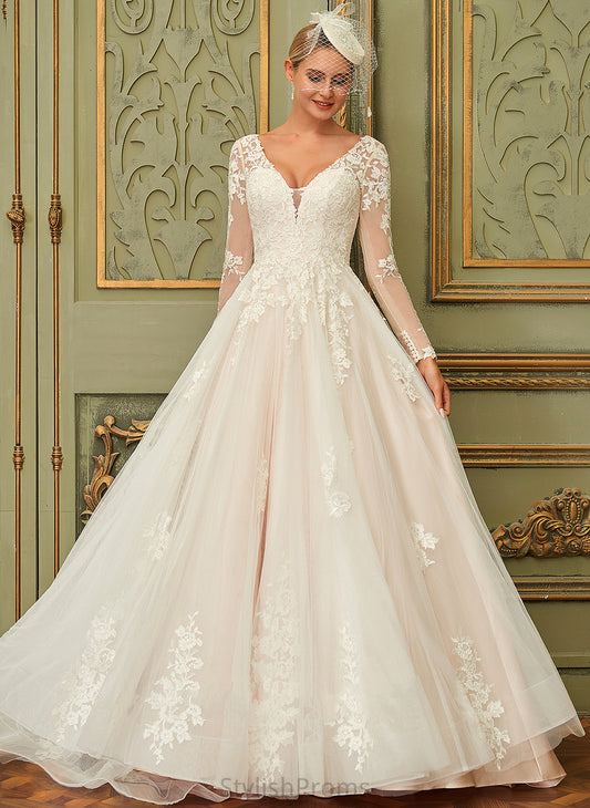 V-neck Wedding Wedding Dresses Tulle Heidy Dress Train Ball-Gown/Princess Lace Court