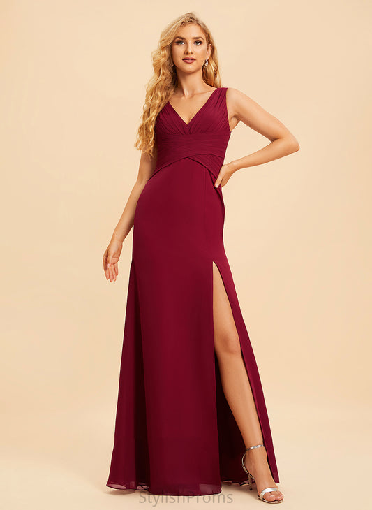 Silhouette Fabric Floor-Length Neckline Length Trumpet/Mermaid SplitFront V-neck Embellishment Serena Sleeveless Natural Waist Bridesmaid Dresses