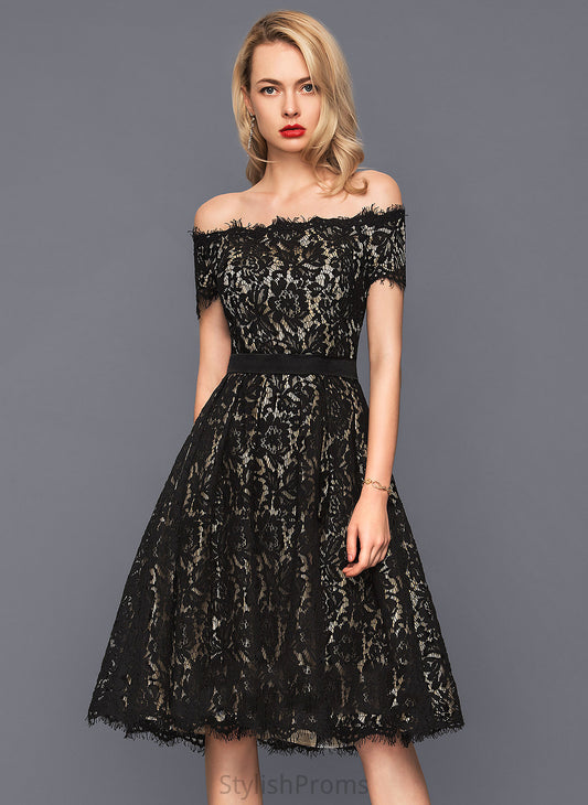 Lace Charmeuse Jadyn Off-the-Shoulder A-Line Dress Cocktail Cocktail Dresses Knee-Length