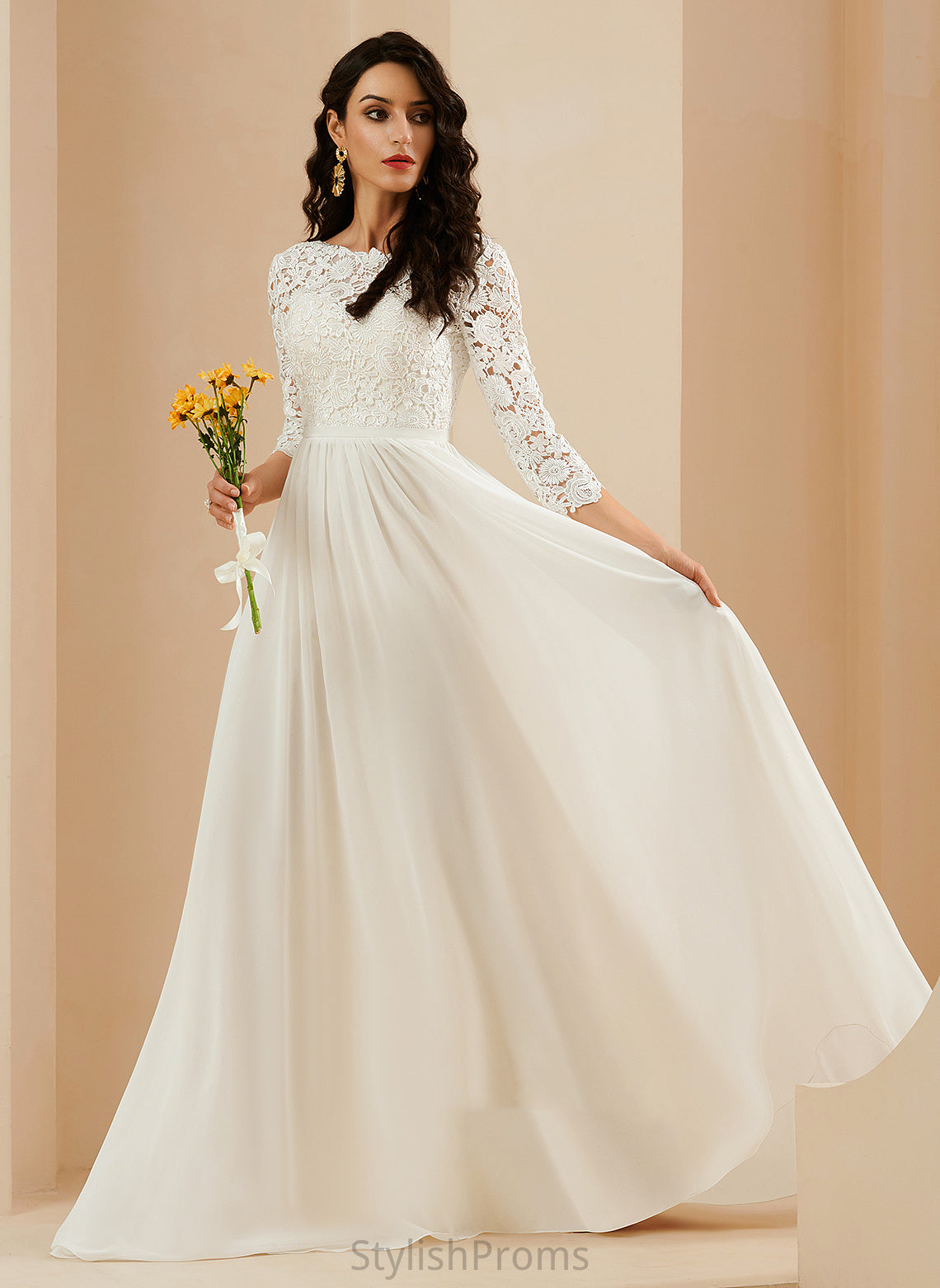 Neck Scoop Chiffon Lace Train Wedding Dresses Wedding A-Line With Zion Sweep Dress