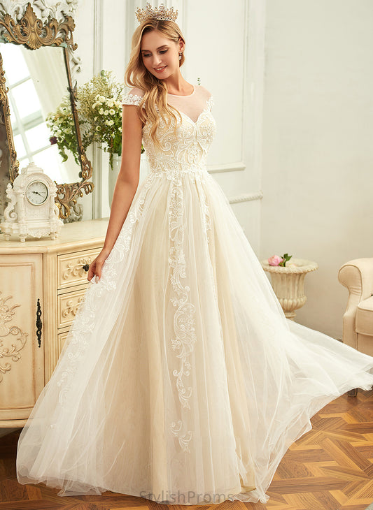 Dress Ruffle Wedding Train Tara Neck With Scoop Sweep Wedding Dresses Lace A-Line Lace Tulle