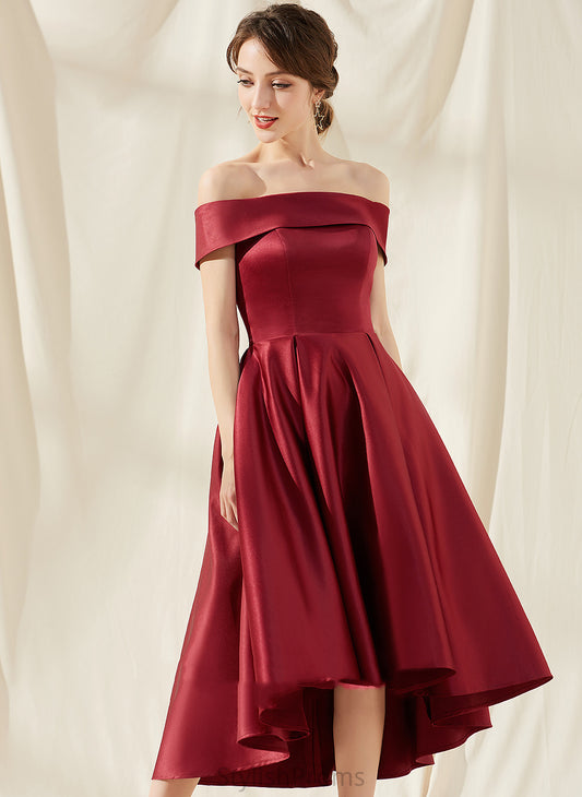 Off-the-Shoulder Asymmetrical Satin Dress Pockets Alaina Cocktail Dresses A-Line Cocktail With