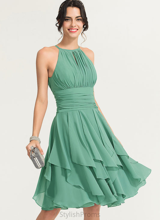 Elisabeth Ruffles Chiffon Scoop Cocktail Dresses Cocktail Neck Ruffle Dress Cascading Knee-Length With A-Line