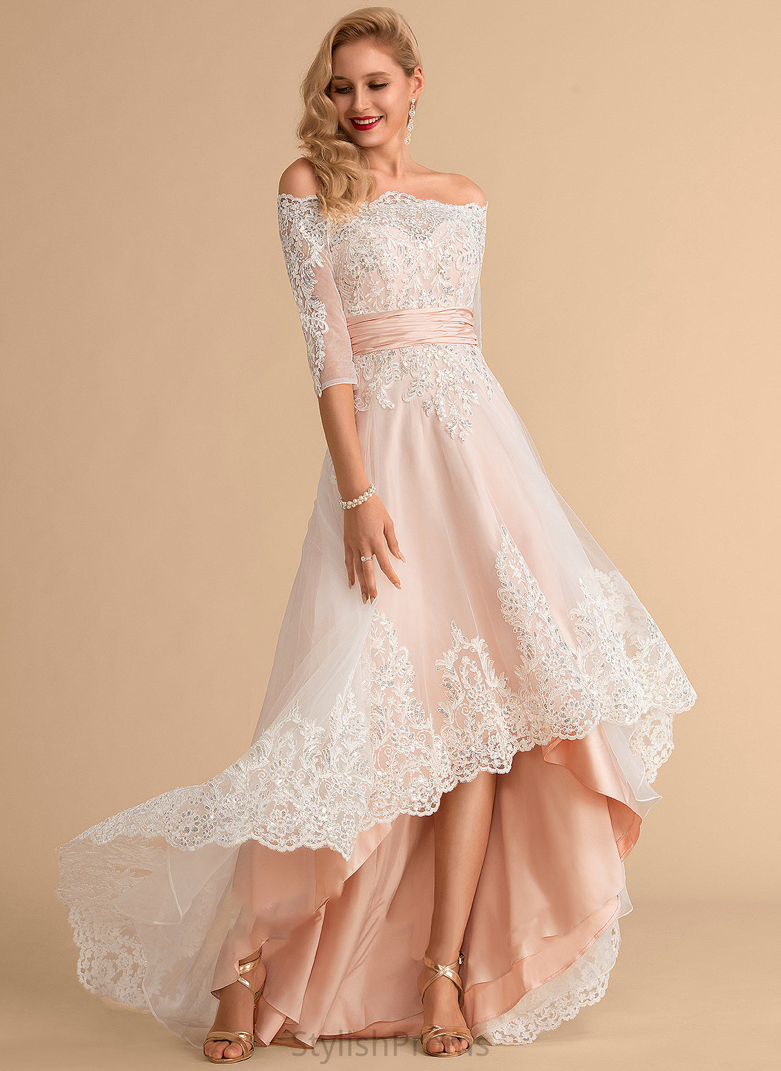 Asymmetrical Satin Sequins Wedding Dress With Tulle Wedding Dresses A-Line Lace Sally