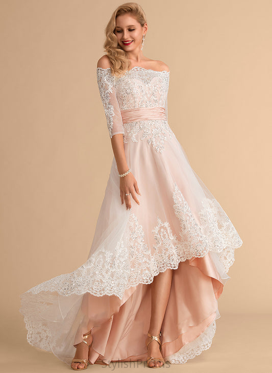 Asymmetrical Satin Sequins Wedding Dress With Tulle Wedding Dresses A-Line Lace Sally