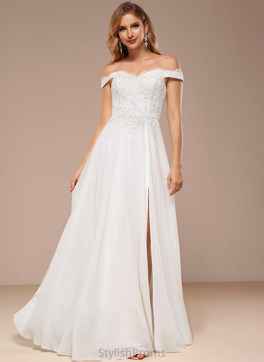 Wedding Dresses Lace Floor-Length Off-the-Shoulder Dress Wedding Sequins Chiffon With Henrietta A-Line