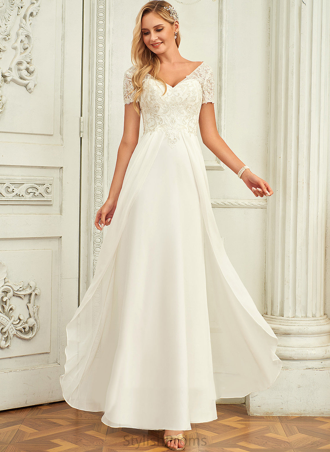 Wedding Floor-Length Chiffon Lace V-neck Janae With A-Line Dress Wedding Dresses