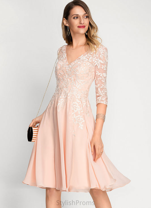 Lace Dress A-Line With Sequins Chiffon Knee-Length Cocktail Dresses V-neck Cocktail Willa