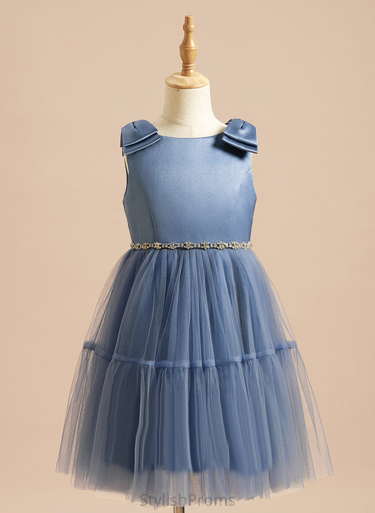 Amya Flower Girl Dresses Flower Neck Girl - Satin/Tulle Sleeveless Dress With Scoop A-Line Knee-length Beading/Bow(s)