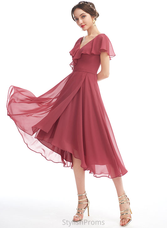 Chiffon V-neck Tessa With Asymmetrical Cocktail Dresses Dress Cocktail A-Line Ruffle