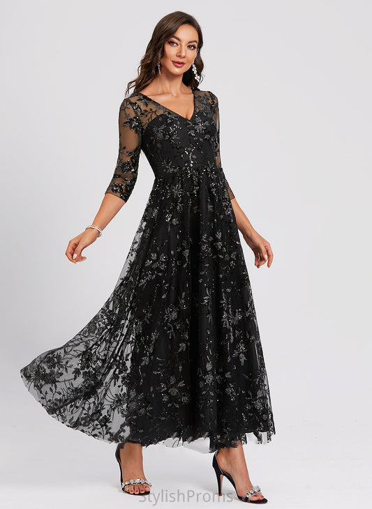 Rosalyn A-Line Dress Cocktail Dresses Sequined V-neck Lace Ankle-Length Cocktail