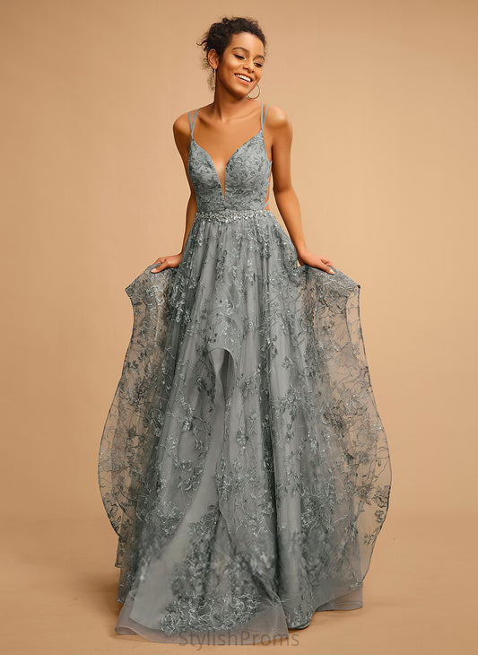 Prom Dresses Lace Sloane Ball-Gown/Princess Tulle Floor-Length V-neck