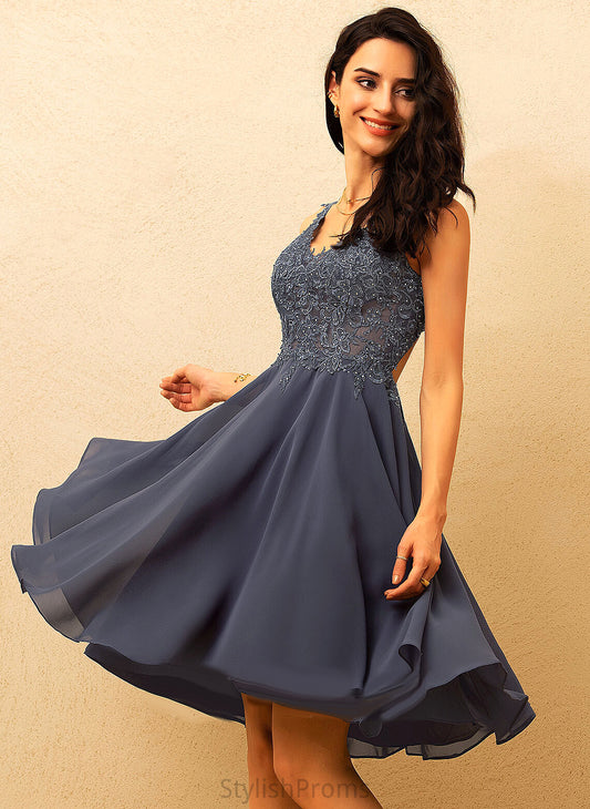 Anna Chiffon V-neck Prom Dresses With Beading Lace A-Line Short/Mini