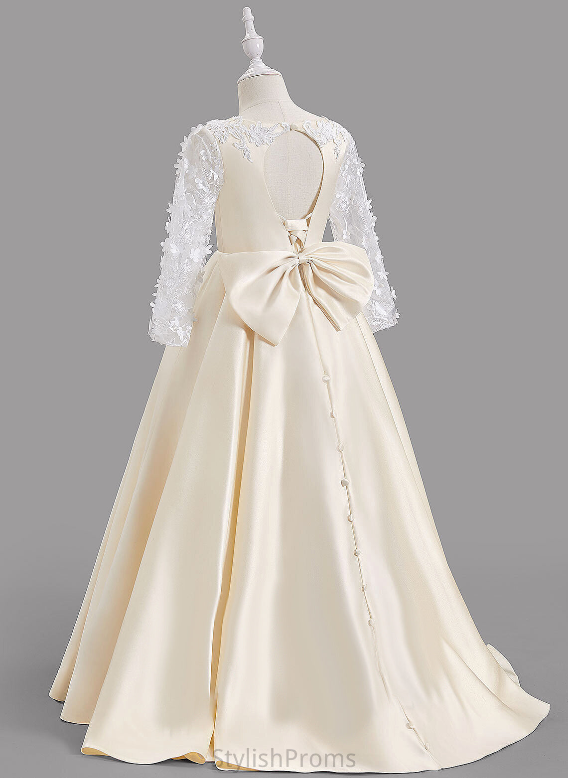 Scoop Sweep Long Bow(s)/Back With Satin Flower Girl Dresses Flower Sleeves Giuliana Train Neck - Dress Hole A-Line Girl