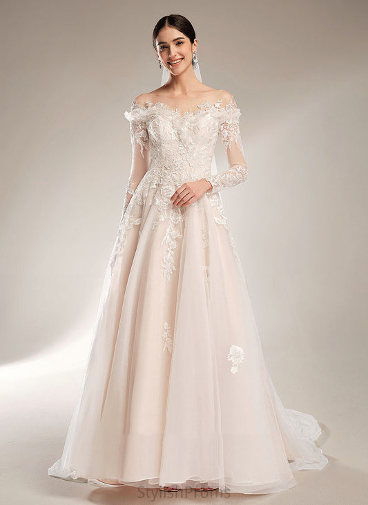 Wedding Court Off-the-Shoulder Train With Ball-Gown/Princess Wedding Dresses Tulle Jessie Lace Dress Sequins