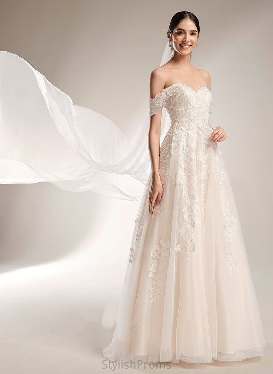 Tulle Ball-Gown/Princess Lace Off-the-Shoulder Dress Wedding Wedding Dresses Kinsley Chapel Train