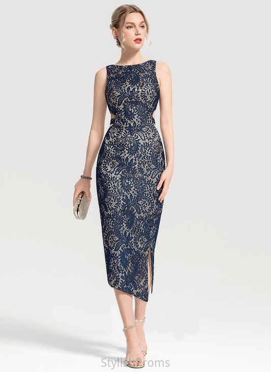 Cocktail Dresses Front Sheath/Column Lace Kamryn Cocktail Dress Split With Scoop Neck Tea-Length