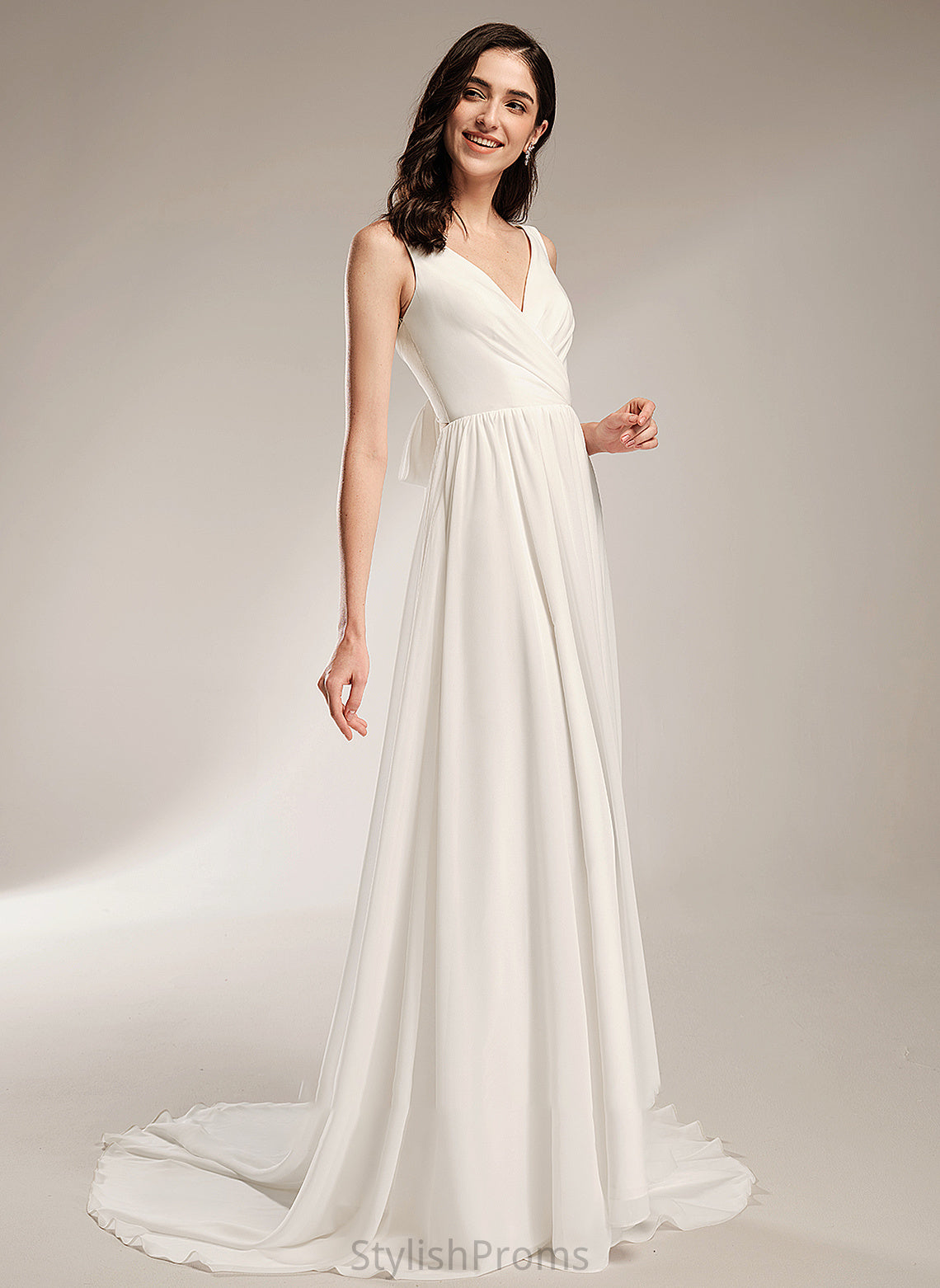 Wedding Dresses V-neck Lace A-Line Dress Mylie Train Wedding Court With