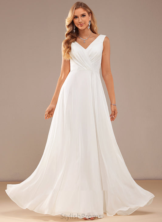 Dress V-neck Wedding Aliya A-Line Floor-Length Chiffon Lace Wedding Dresses With