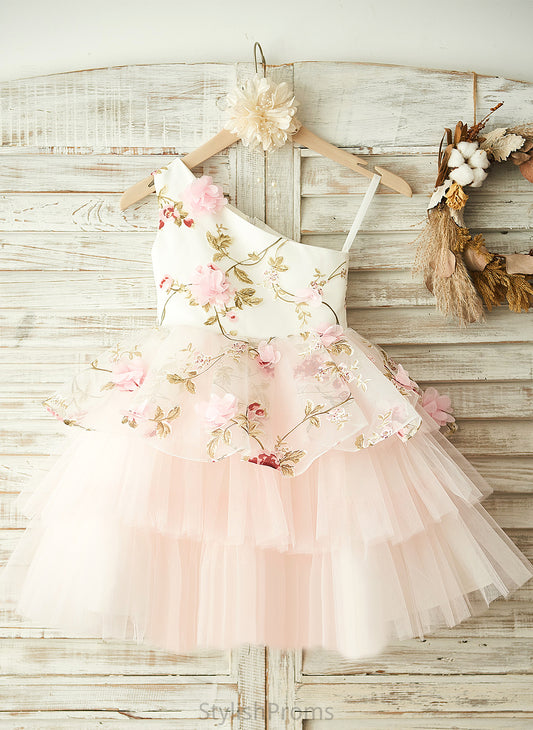 Girl Sleeveless Flower(s) With A-Line - One-Shoulder Dress Tulle Amanda Flower Knee-length Flower Girl Dresses