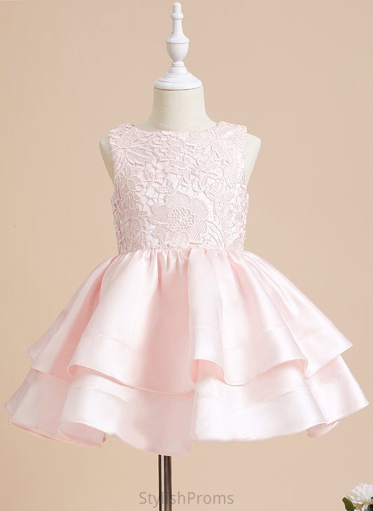 Flower Girl Dresses Flower Neck Scoop Zaria - Girl Satin/Lace Sleeveless Short/Mini Dress A-Line