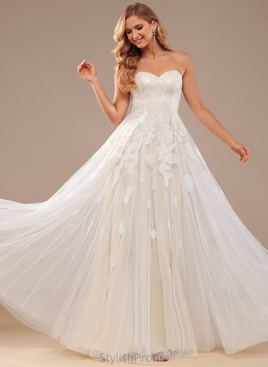 With Nathalie A-Line Sequins Wedding Dresses Lace Dress Wedding Sweetheart Floor-Length