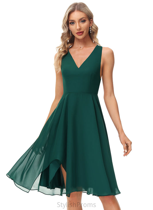 Knee-Length Chiffon Cocktail Dresses Cocktail Dress V-neck Carley A-Line