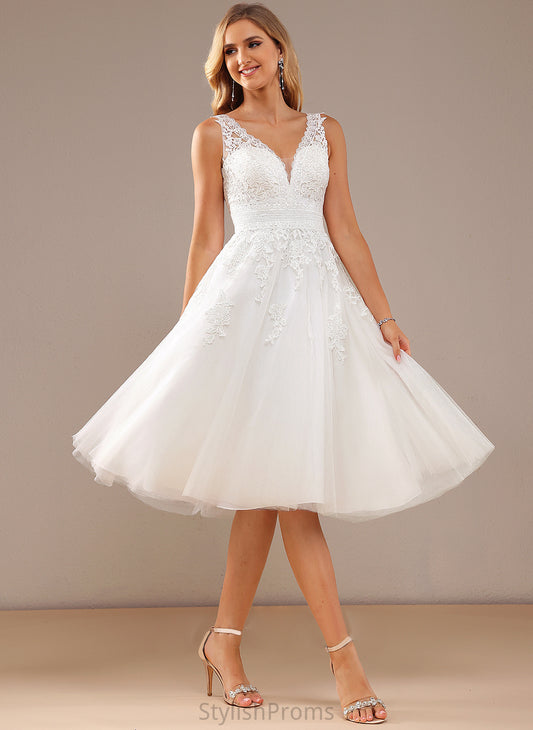 V-neck A-Line Knee-Length Arely Lace Wedding Dresses Tulle Wedding Dress