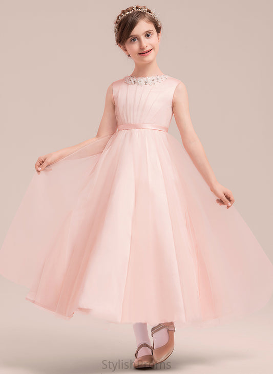 Flower Girl Dresses Dress With Flower Melody A-Line/Princess Beading/Bow(s) Neck Sleeveless Girl Ankle-length Scoop - Satin/Tulle