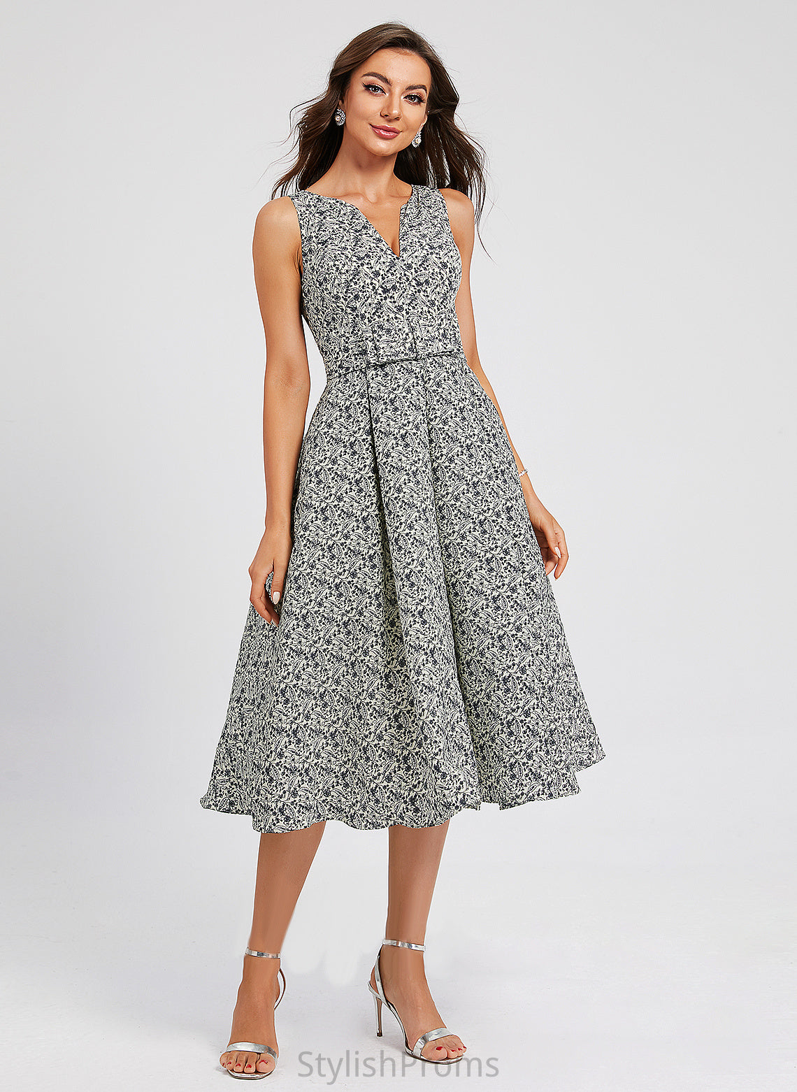 Fernanda Cocktail Dresses Pockets Knee-Length Bow(s) A-Line With V-neck Satin Dress Cocktail