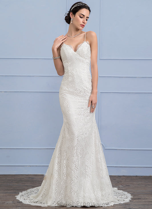 Court Train Dress Trumpet/Mermaid Wedding V-neck Lace Lexi Wedding Dresses