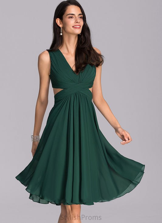 Ashleigh Chiffon Dress Cocktail Ruffle Cocktail Dresses V-neck With Knee-Length A-Line