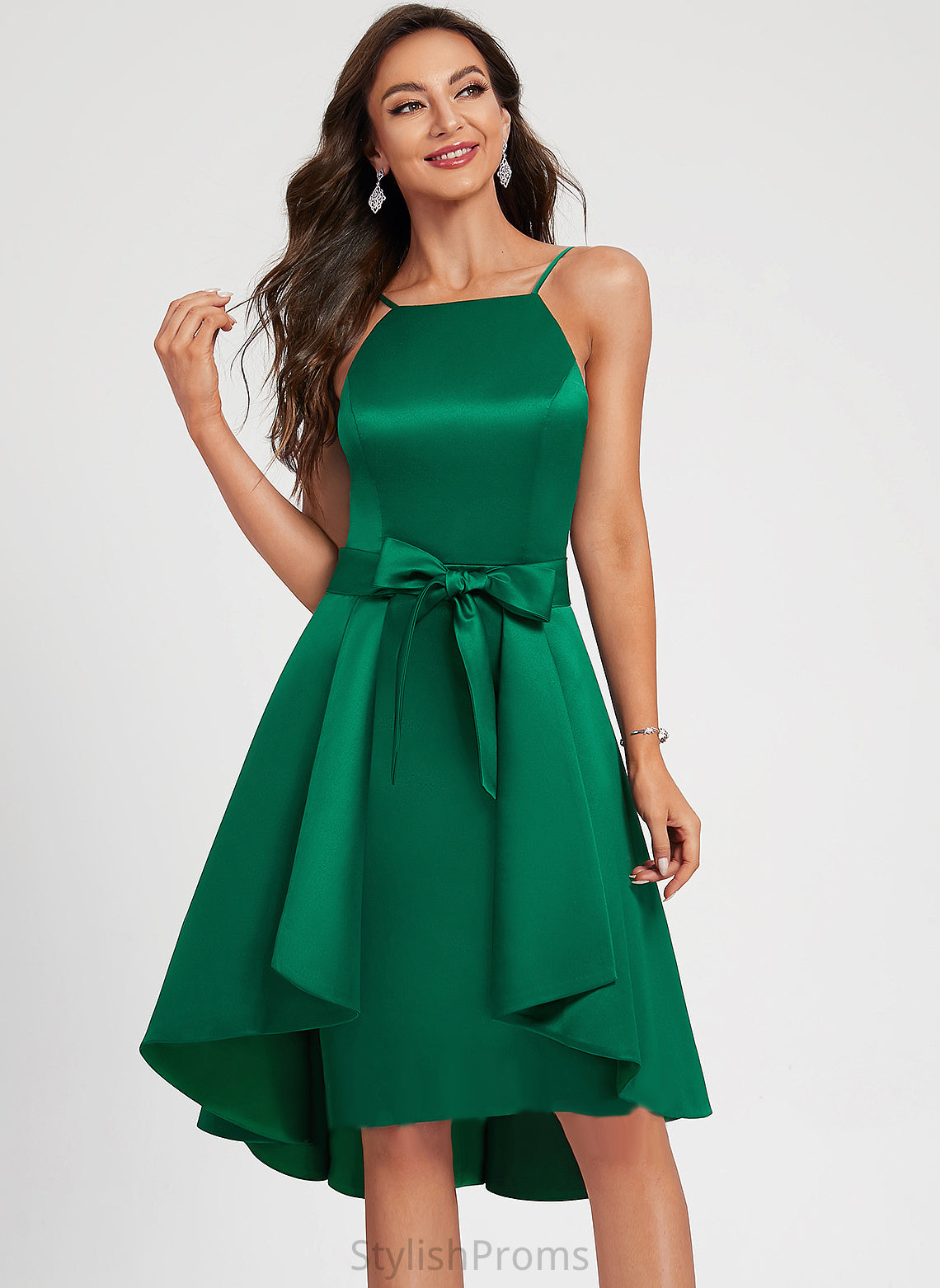 Dress Square Satin Bow(s) Skye Neckline Knee-Length With Cocktail Dresses A-Line Ruffle Cocktail