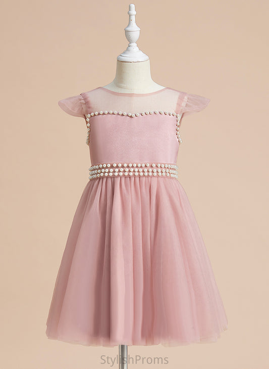 A-Line Selena Flower - Beading/Bow(s) Neck Girl Flower Girl Dresses Scoop Sleeveless Knee-length Dress Satin/Tulle With