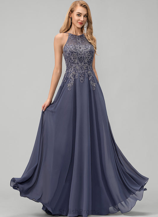 With Lace Scoop A-Line Sequins Floor-Length Chiffon Prom Dresses Mira