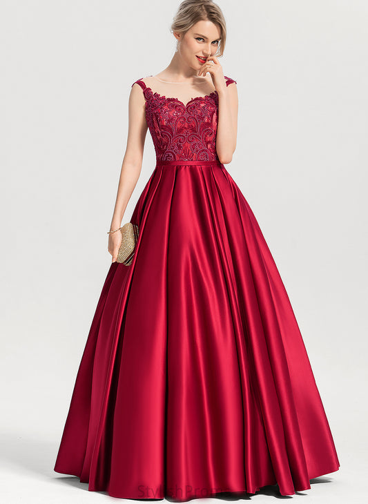 Floor-Length Jaylene Satin Sequins Scoop With Prom Dresses Lace Ball-Gown/Princess