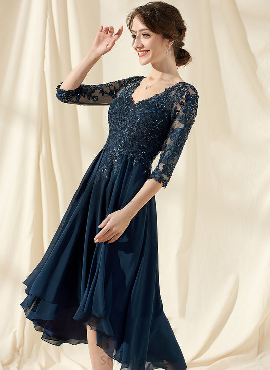 Sequins V-neck With Cocktail A-Line Dress Chiffon Lace Cocktail Dresses Tess Asymmetrical