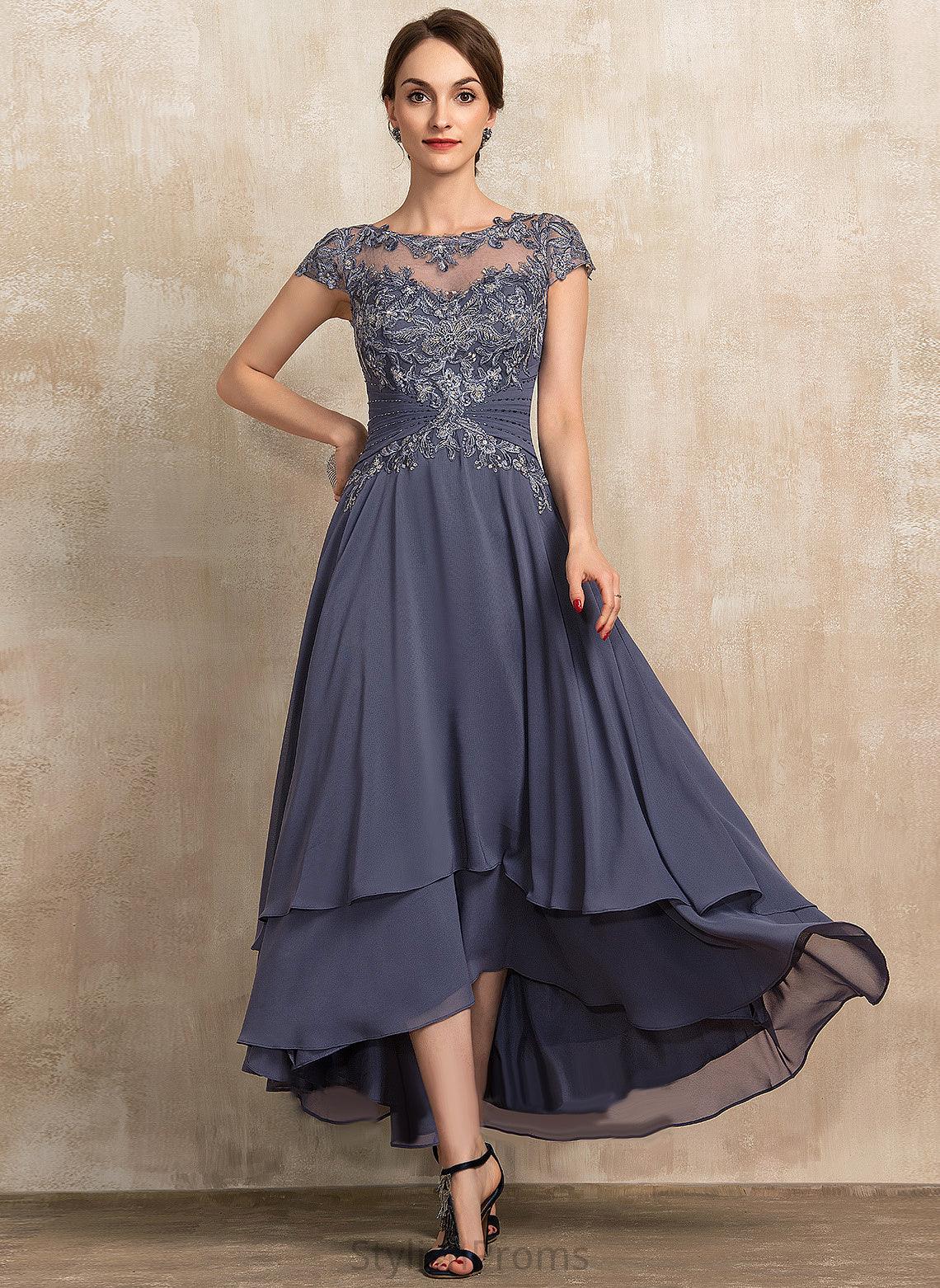 Scoop Chiffon Lace Neck Prudence Cocktail A-Line Cocktail Dresses With Dress Asymmetrical Beading