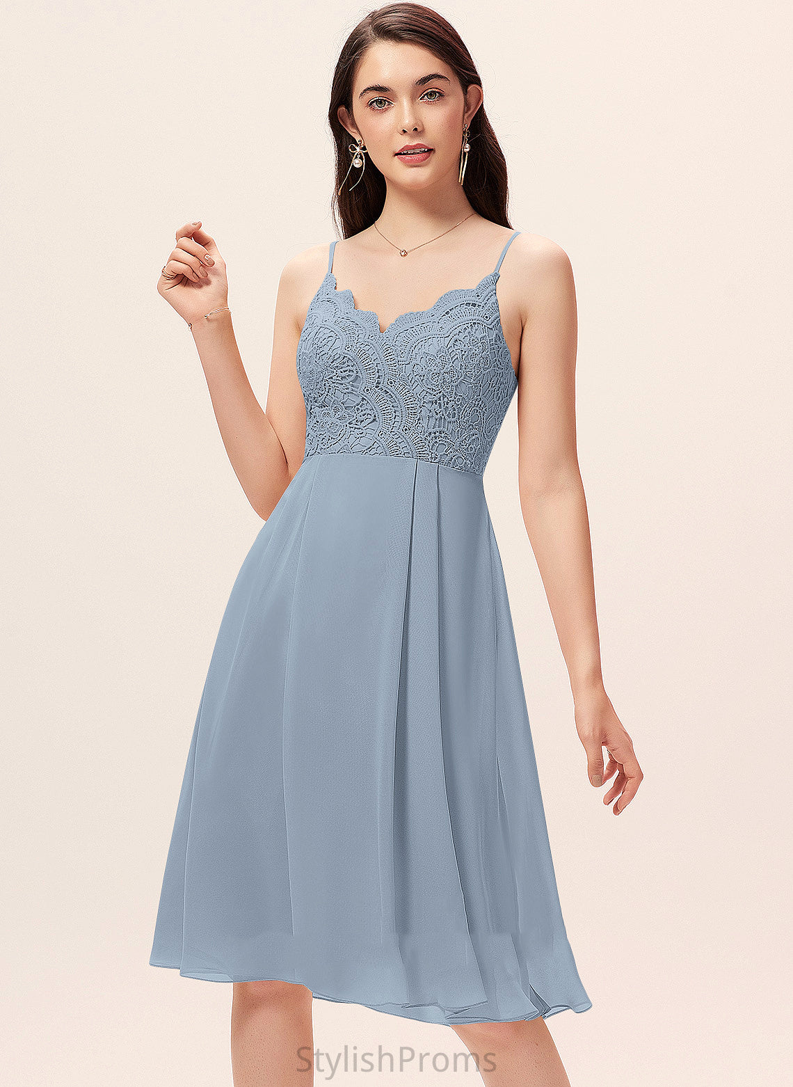 Cocktail Dresses Knee-Length Marissa Cocktail Lace A-Line V-neck Dress Chiffon