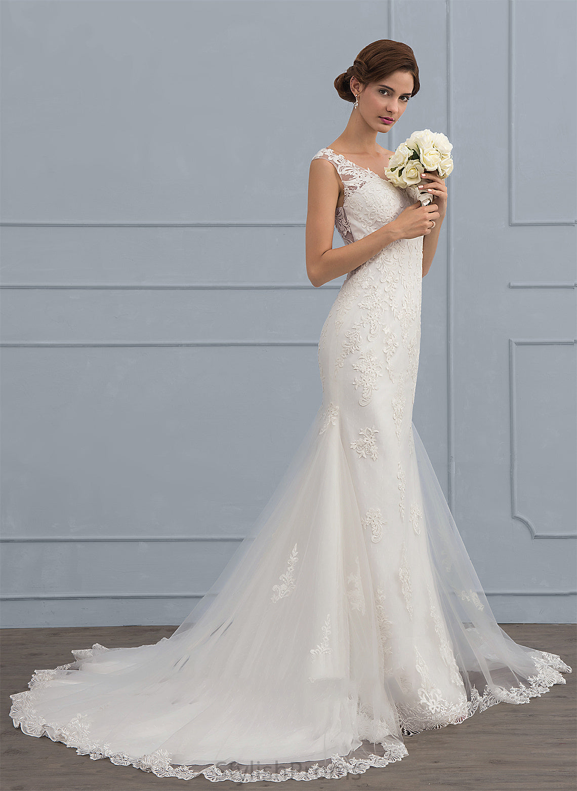 V-neck Kali Dress Court Wedding Tulle Trumpet/Mermaid Wedding Dresses Train