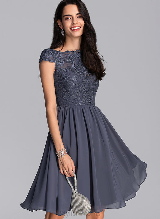 Dress Cocktail Dresses Chiffon Lace Knee-Length A-Line Scoop Neck Cocktail Noelle